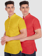 Mens Casual Slim Fit Half Sleeve Cotton Kurta (Pack 2)